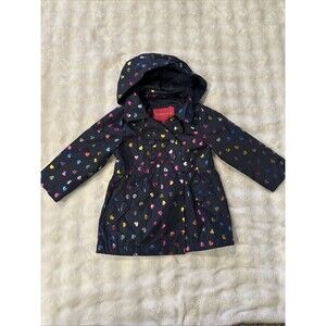 London Fog 2T Baby Toddler Coat Metallic Finish Hearts Hood Warm Black Girls